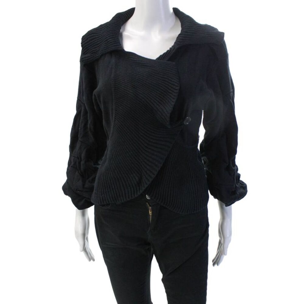 Sonia Rykiel Women Collared Cotton Blend Button Jacket Black 3/4 Sleeve Size 44